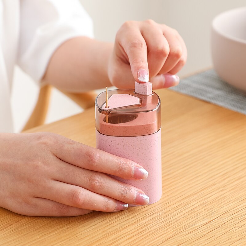 Toothpick Storage Box Hand Press Automatic Holder Container European Style Wheat Straw Home Decor Toothpick Dispense