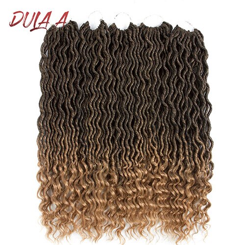Dula A 20Inch Long Faux Locs Curly Crochet Hair Ombre Dark Brown Synthetic Braiding Hair Extensions 24 Strands/Pack: T1B/27 / 5Pcs/Lot