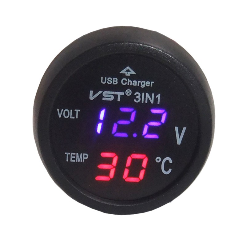 3 in 1 Digitale LED Auto Voltmeter Thermometer Auto USB Lader 12 V/24 V Temperatuur Meter voltmeter Sigarettenaansteker
