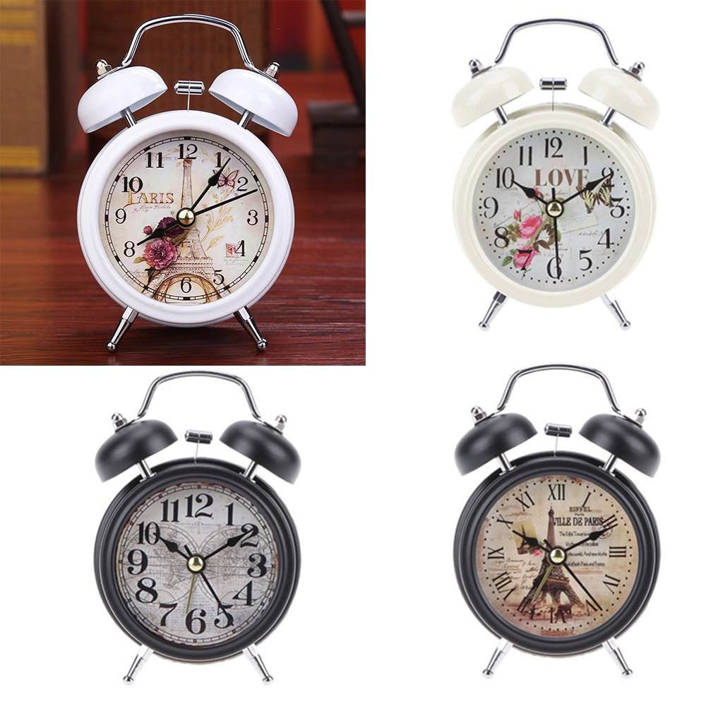 Despertador Retro blanco y negro para el hogar, reloj Digital con números redondos y doble campana para mesa de escritorio y decoración del hogar