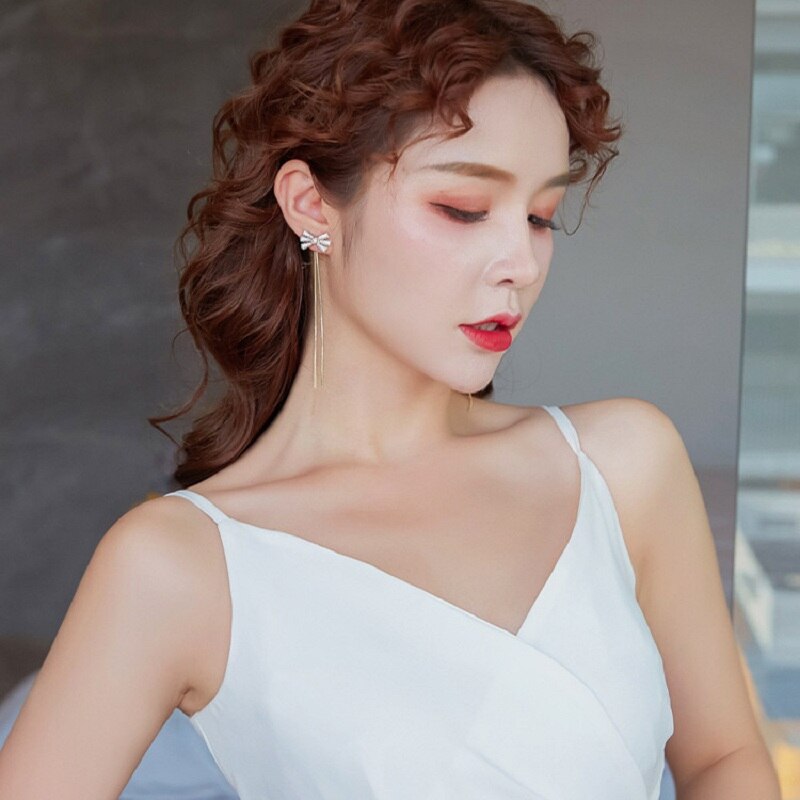 Exknl Zinc Alloy Trendy Butterfly Women Dangle Earrings For Women Korean Long Crystal Earrings Feminine Tassels Grape Jewel