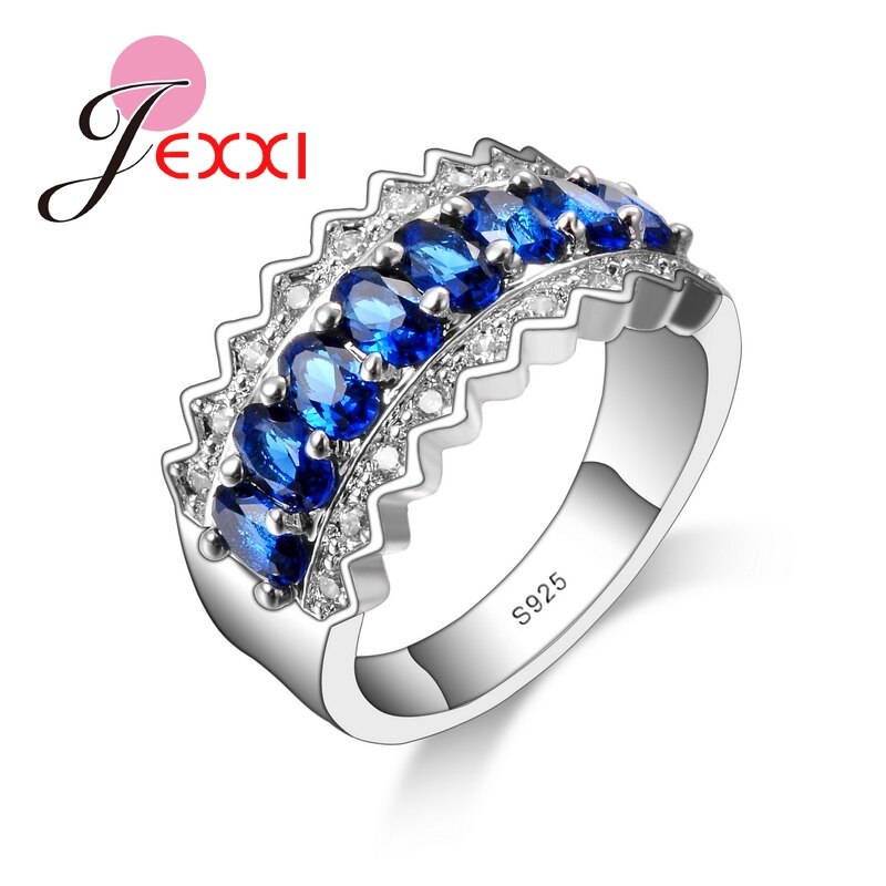 Wedding 925 Sterling Zilveren Ringen Eenvoudige Lover Charms Geel Blauw Kristal Ring Shiny CZ Sieraden Vinger Accessoires