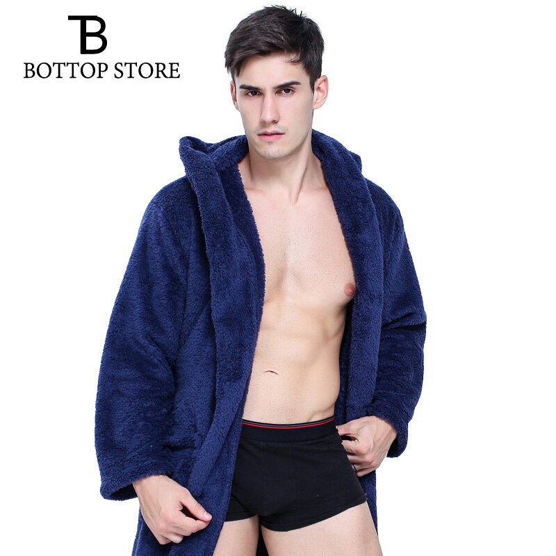 Men Coral Fleece Long Bath Robe Man Sleeping Robe Warm Bathrobe Sleepwear Male Pajamas Night Dressing Gown Pyjamas XXL