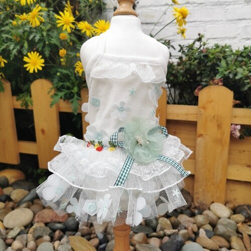 Fine Handmade Pet Dog Clothes Cute Pink White Flower Lace Tutu Dress Puppy Dog Clothing Summer Outfit Dog Skirt Poodle: Light Grey / XL