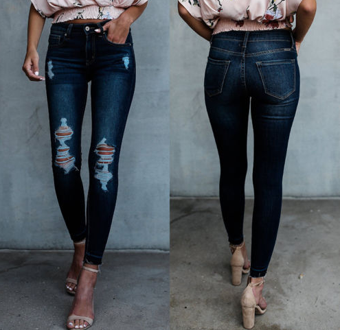 Women Pencil Stretch Look Denim Skinny Pants High ... – Vicedeal