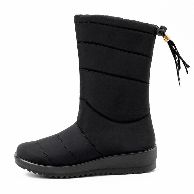 Damestøvler dame varm pels vintersko dame vinterstøvler vanntette varm mid-kalv snøstøvler botas mujer sko dame: Svart / 9.5