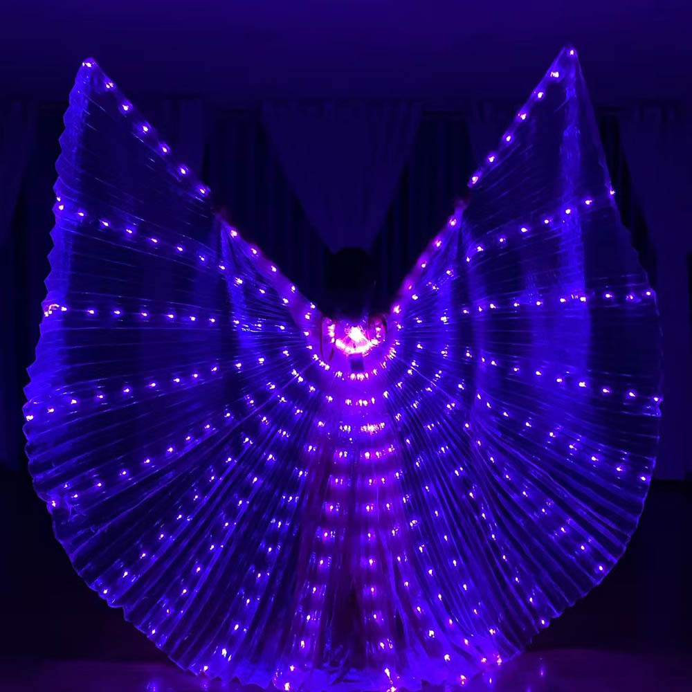 Leuchten LED ist FlüGel Bauchtanz Kostüm Frauen glühen Schmetterling FlüGel Mit Teleskop Stäbchen Karneval Halloween Party Requisiten Tragen: Gold