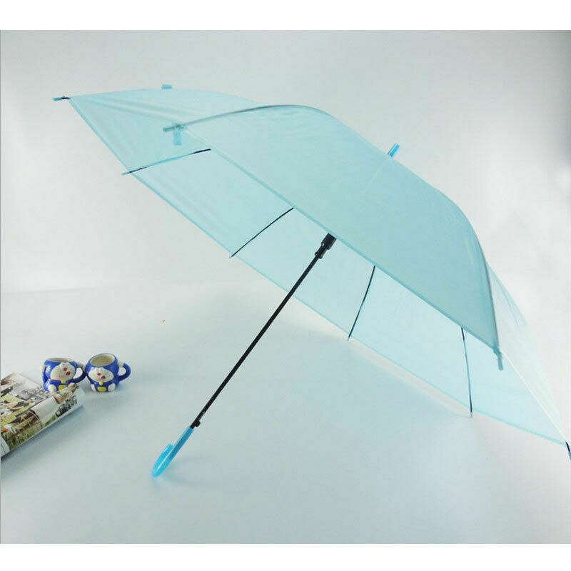 6 kleuren Transparant Clear Paraplu Lange Steel Rechte Stok Regen Parasols: Blauw
