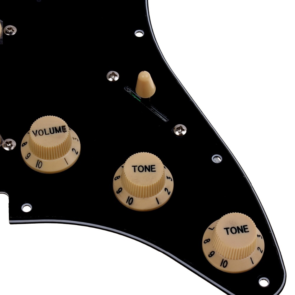 Kmise Electric Guitar Loaded Pickguard Scratch Plate for Fender Strat Parts 3 Ply SSS Black