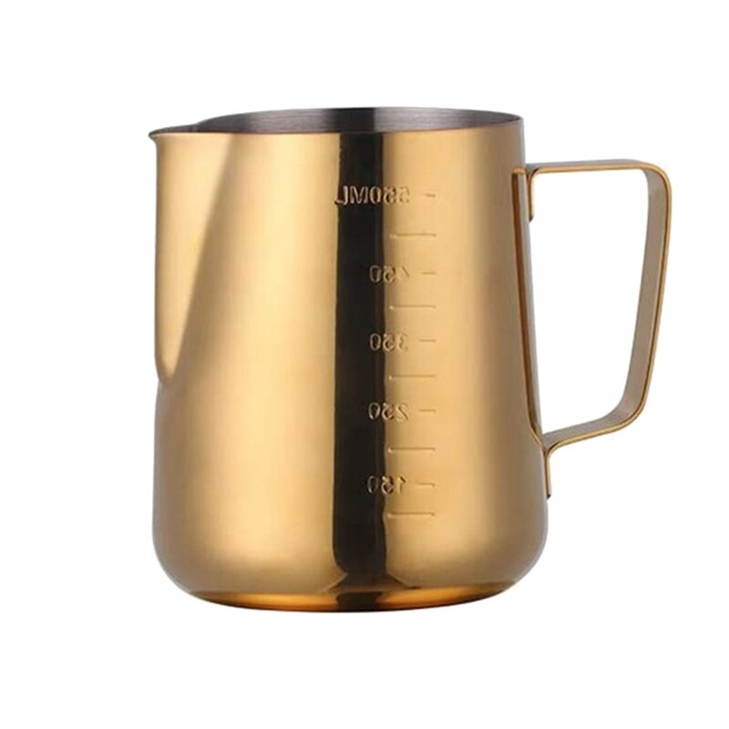 Jarra de acero inoxidable para espumar leche y café, jarra con escala para el hogar, jarra de leche artística Latte: Plata