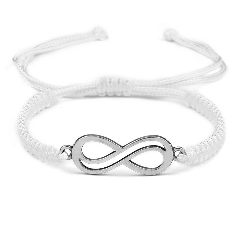 Glück Red String Geflochtene Armband Unendlichkeit Charme Einstellbar Paar Schwarz Weiß Grau Seil Armbänder für Frauen Männer Modeschmuck: White-silver