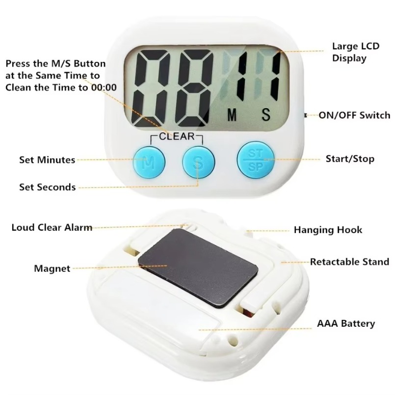 Timer elettronico multifunzione magnetico Display LCD Gestisci l'autodisciplina Timer Conto alla rovescia per la cottura Promemoria per l'apprendimento Regalo