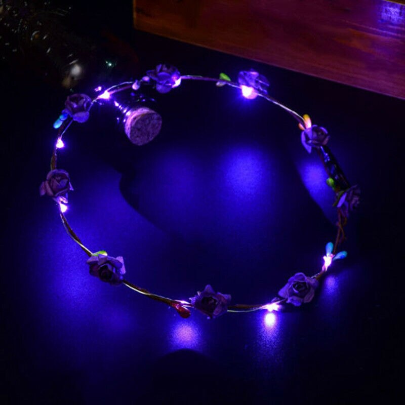 Led kukka seppele hiuspanta hiuspanta boho light up häät joulujuhlat led seppele valo kukka sanka valokuva rekvisiitta: Violetti