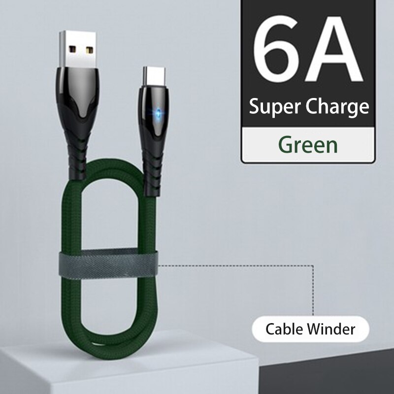 65W 6A Supervooc 2.0 Kabel Voor Oppo Reno 6 5Pro 5G 4 3 Vinden X3 X2 X F19 a74 Realme Snelle Opladen Kabel Usbc Carga Rapida 66W 50W: Green / 2m