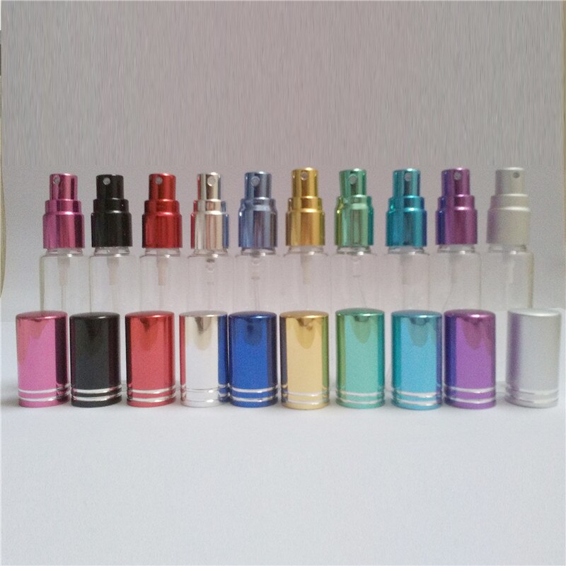 5 unids/lote 5ml 10ML 10ml botellas de aerosol de Perfume de Color muestra botellas de Spray botella rellenable botella de Translucence muestra botella de Perfume de aerosol