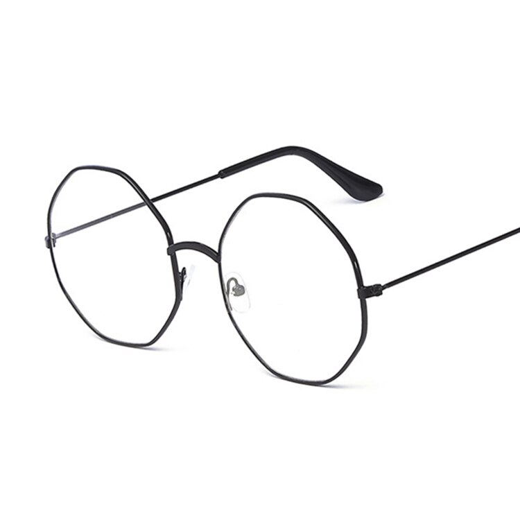 Women Glasses Optical Frames Metal Octagon Glasses Frame Clear Lens Eyeware Black Silver Gold Eye Glass: Black