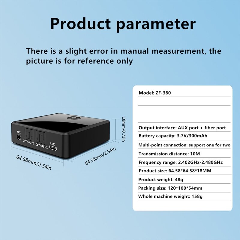 2 in 1 Bluetooth 5.0 Transmitter Receiver TV Speaker 3.5mm AUX Toslink Optical Adapter -Audio Music Wireless Transmitter