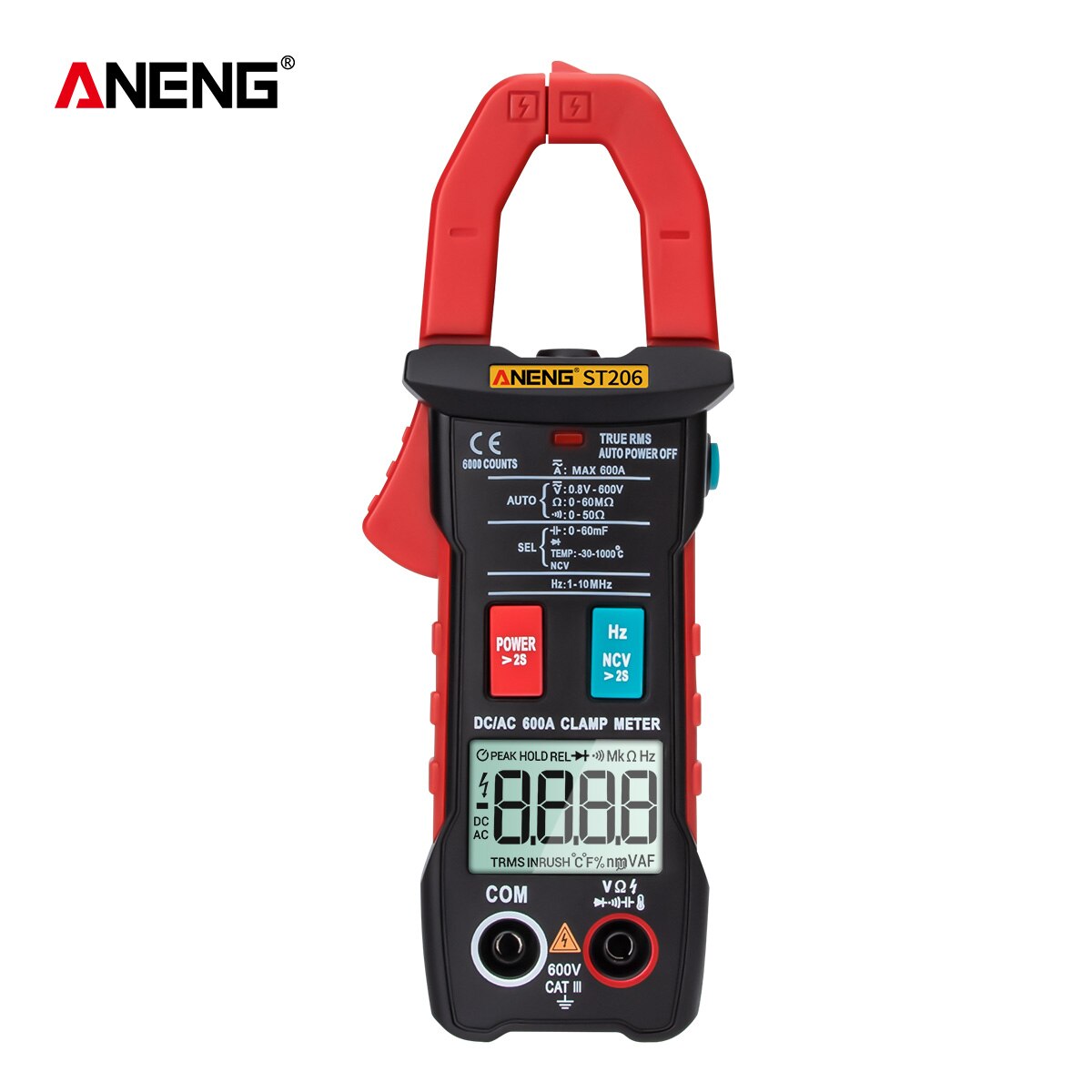 Digital Multimeter Clamp ANENG ST206 Meter 6000 counts True RMS Amp DC/AC Current Clamp measure dc amperimetro tester voltmeter: Red
