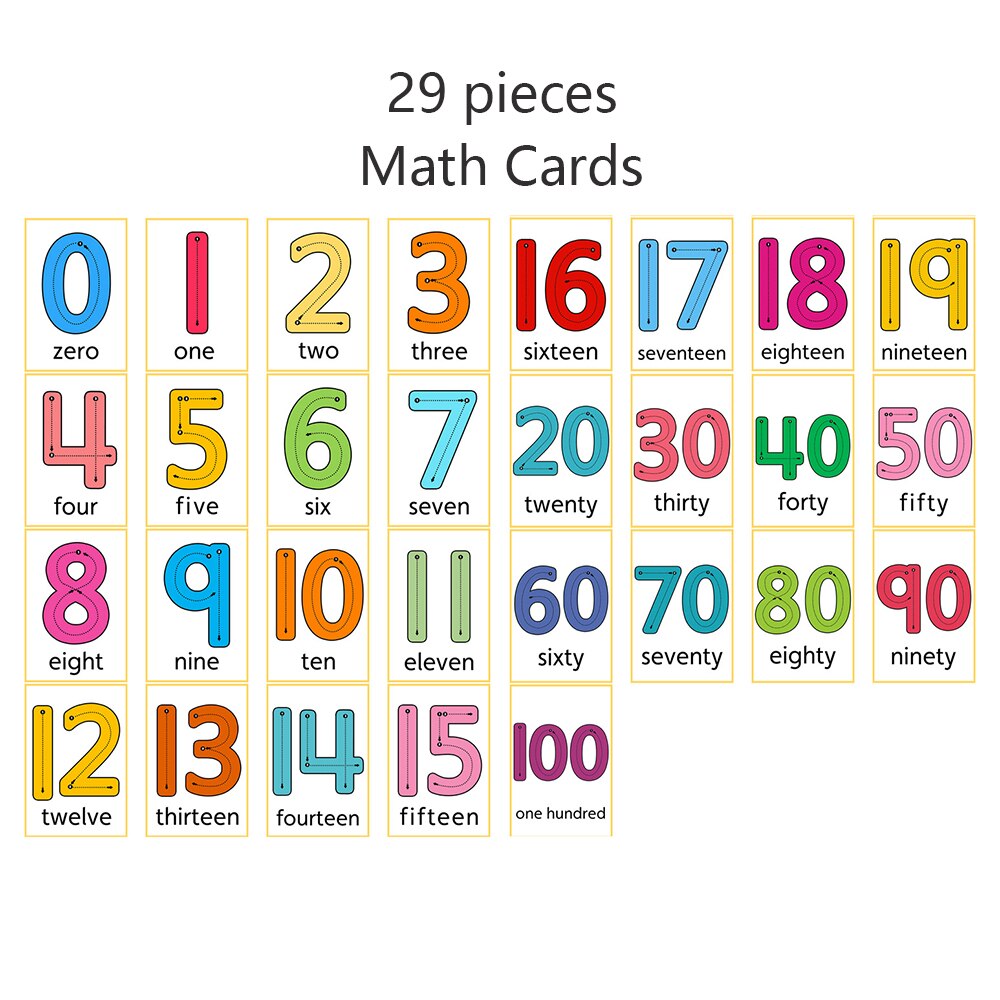 29 stk engelsk digitalt kort matematik flashkort læringstal 0-100 ord tidlig pædagogisk matematiklegetøj til børn: Default Title