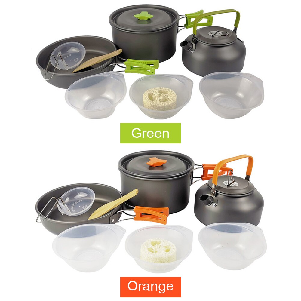 Utensilios de cocina portátiles para acampar, Juego de tetera para 2-3 personas, equipo de cocina para exteriores, juego de vajilla, utensilios de cocina, suministros de Picnic para senderismo