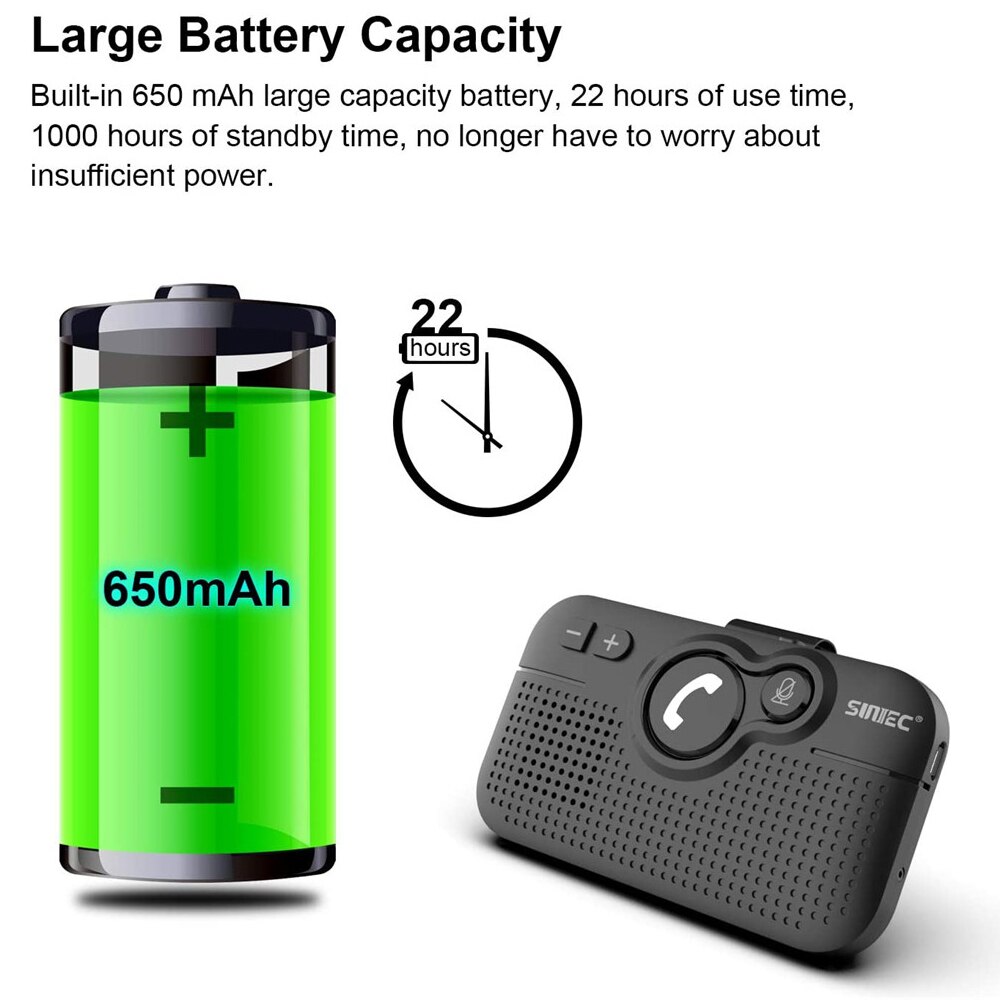 SUNITEC Handsfree Wireless Bluetooth Car Kits for Phone - Bluetooth 5.0 Speakerphone AUTO Power ON with Motion Sensor