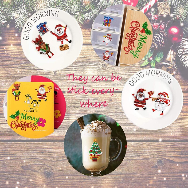 5D DIY Christmas Santa Trees Elk Snowman Diamond Painting Kits for Kids Beginners Merry Christmas Theme Diamond Sticker Art