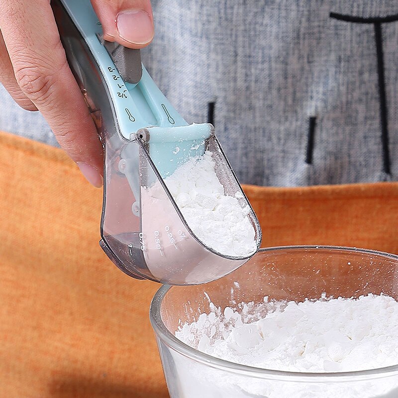 Adjustable Measuring Spoons With Scale Plastic Measuring Scoops Cups For Baking Accessories Kitchen Measuring Tools Gadgets
