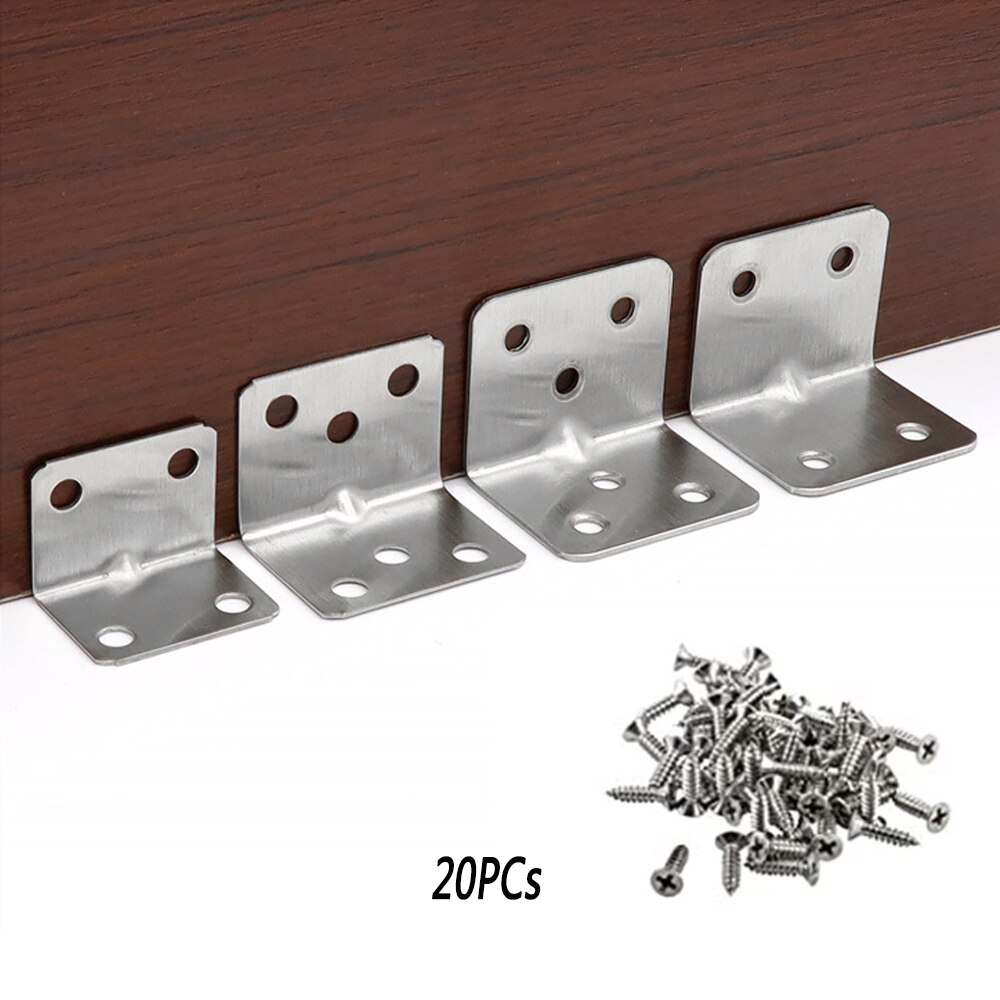 20 pièces en acier inoxydable Angle coin Angle droit Support en métal meubles raccords 90 degrés cadre panneau Support