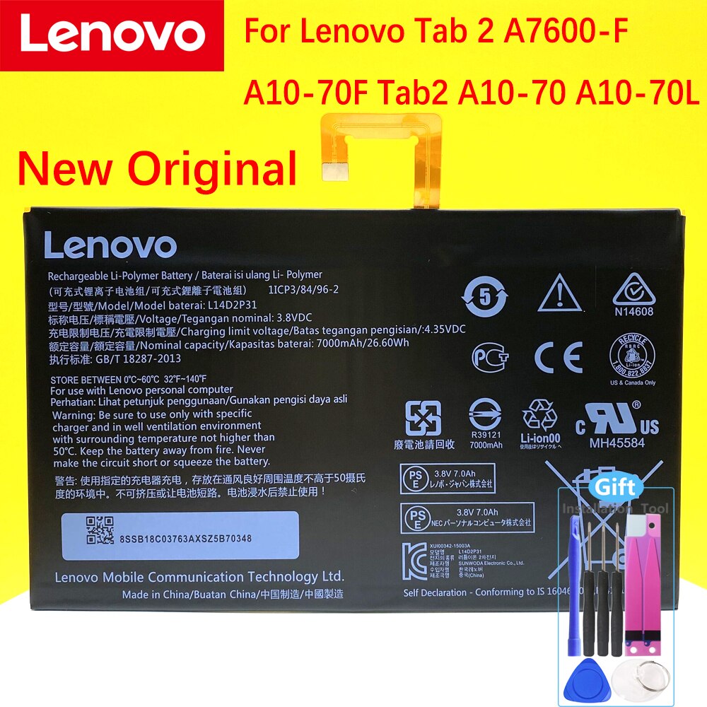 Original L14D2P31 Lenovo Tab 2 A7600-F A10-70F Tab2 A10-70 A10-70L Tablet Battery
