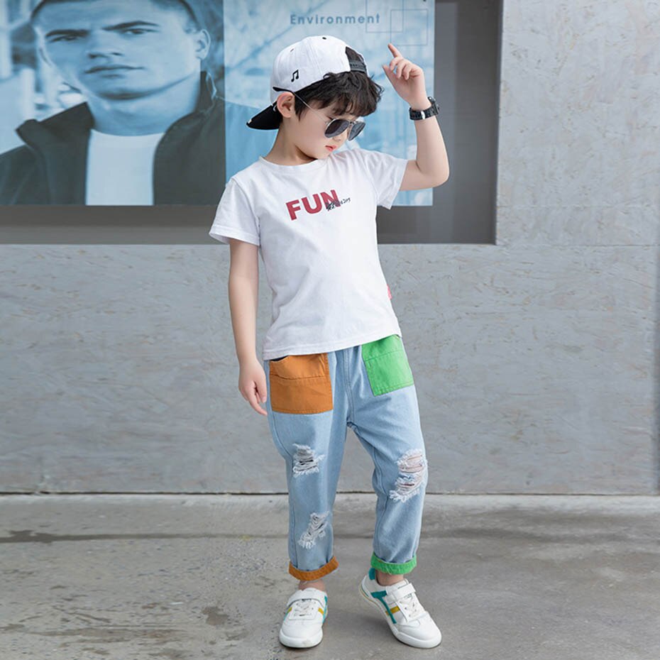 Jean pour garçons grand trou enfants déchiré jean garçons Style décontracté enfant jean Patchwork vêtements pour enfants pour garçons 6 8 10 12 14