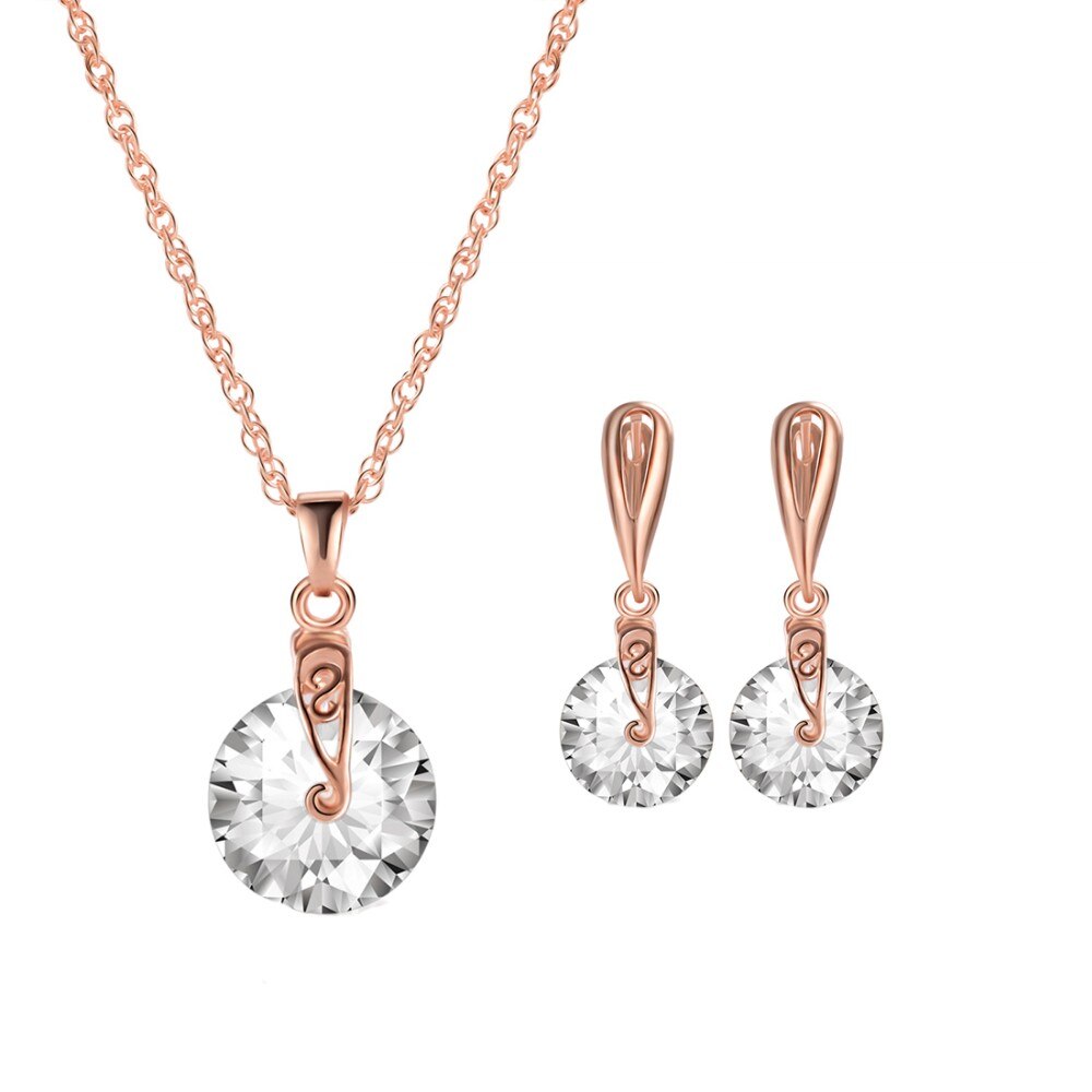 Hesiod 2 Stks/partij Ketting Oorbel Sieraden Set Goud Kleur Alloy Ronde Crystal Uitgeholde Vrouwen Sieraden Sets: 413