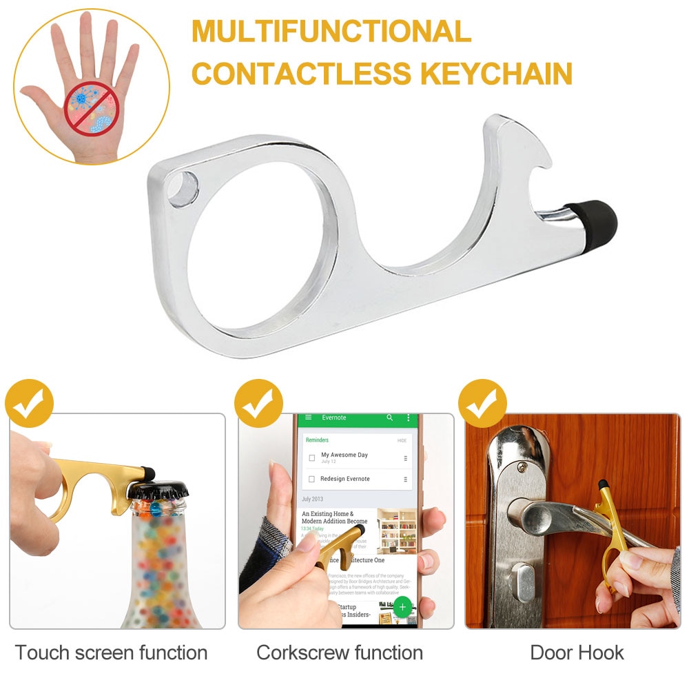 Geen aanraak messing deuropener hygiëne draagbare pers lift assistent handvat sleutel metalen sleutelhanger smartphone contactloos pen gereedschap