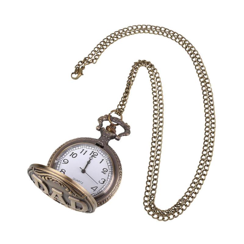 Vintage Stijl Antiek Zakhorloge Legering Brons Horloge Chain Dangle Ketting Dad Vaderdag