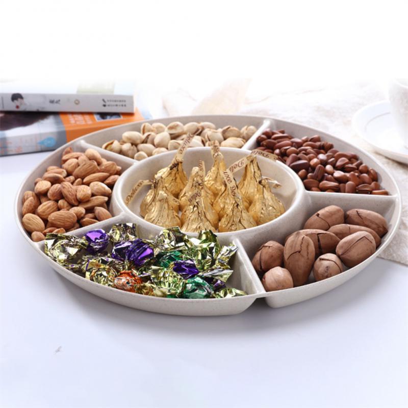 1pc 6-Compartment Food Storage Tray Dried Fruit Snack Plate Appetizer Serving Platter For Party Candy Pastry Nuts Dish Tableware