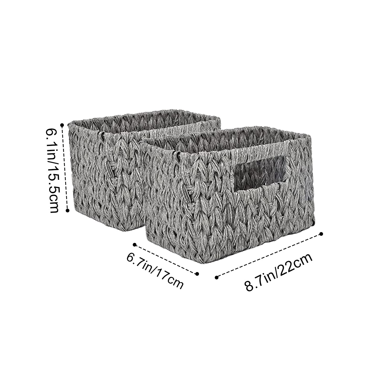 Organizer For Cosmetics 3 Sections Wicker Baskets for Shelves Hand-Woven Storage Baskets Bathroom Organization Water Hyacinth: 2pc M Grey