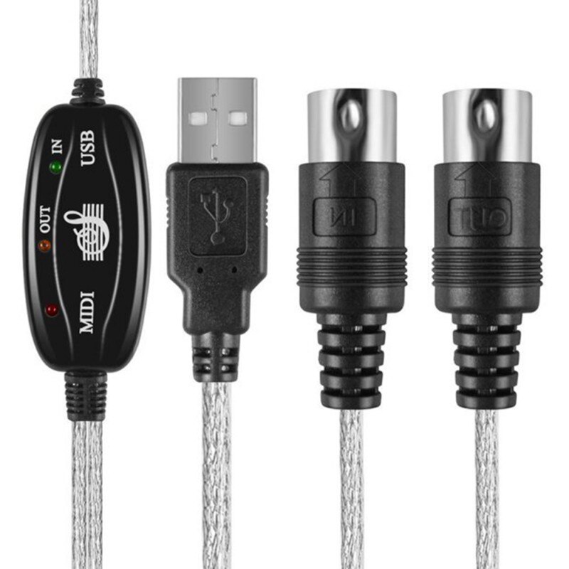 MIDI to USB Cable Convert Adapter USB IN-OUT MIDI Interface Cable Converter to PC Music Keyboard Adapter Cords 16 Channels