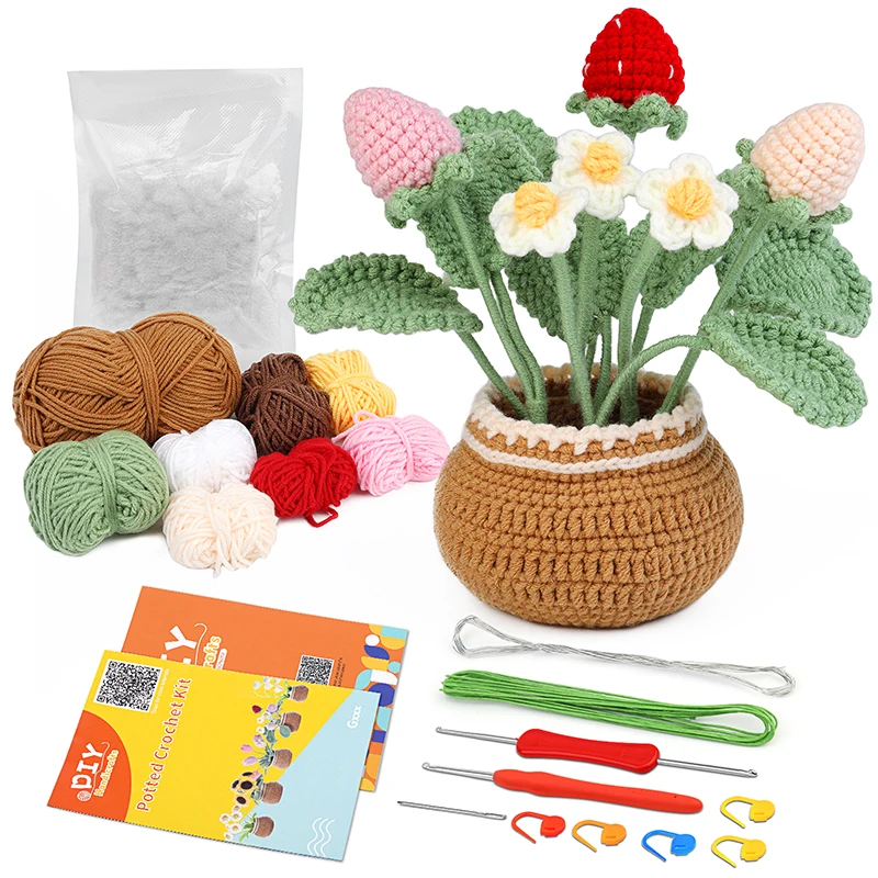 Kit de flores de ganchillo para principiantes con instrucciones, hilo de tejer, agujas de gancho, juego de accesorios de punto fácil, artesanía DIY: royal blue