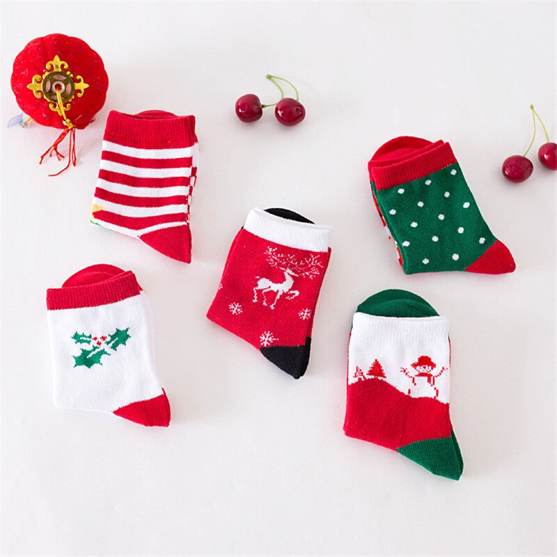 5Pairs/Pack Kids Girls Socks Cotton Boy Children's Socks Autumn Winter Baby Boy Girls Christmas Socks Age for 1-12Years