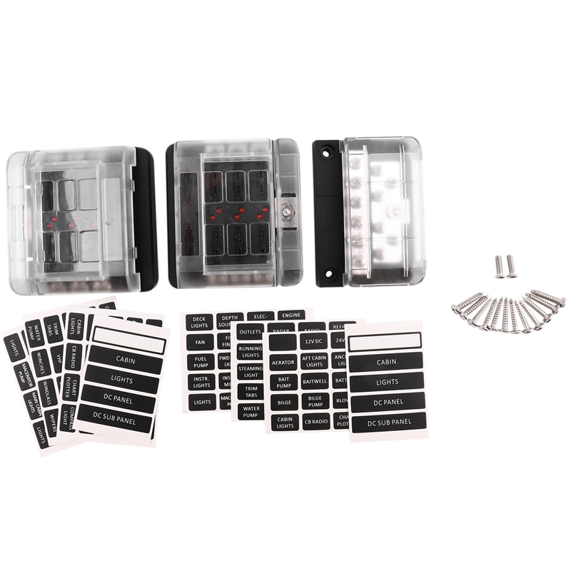 Dc 12-32V Truck Motorhome-Coach Boat Bus Bar Power Distribution Block Double Busbars 12-Way Boat Bus 12-Way Fuse Box With Led Li