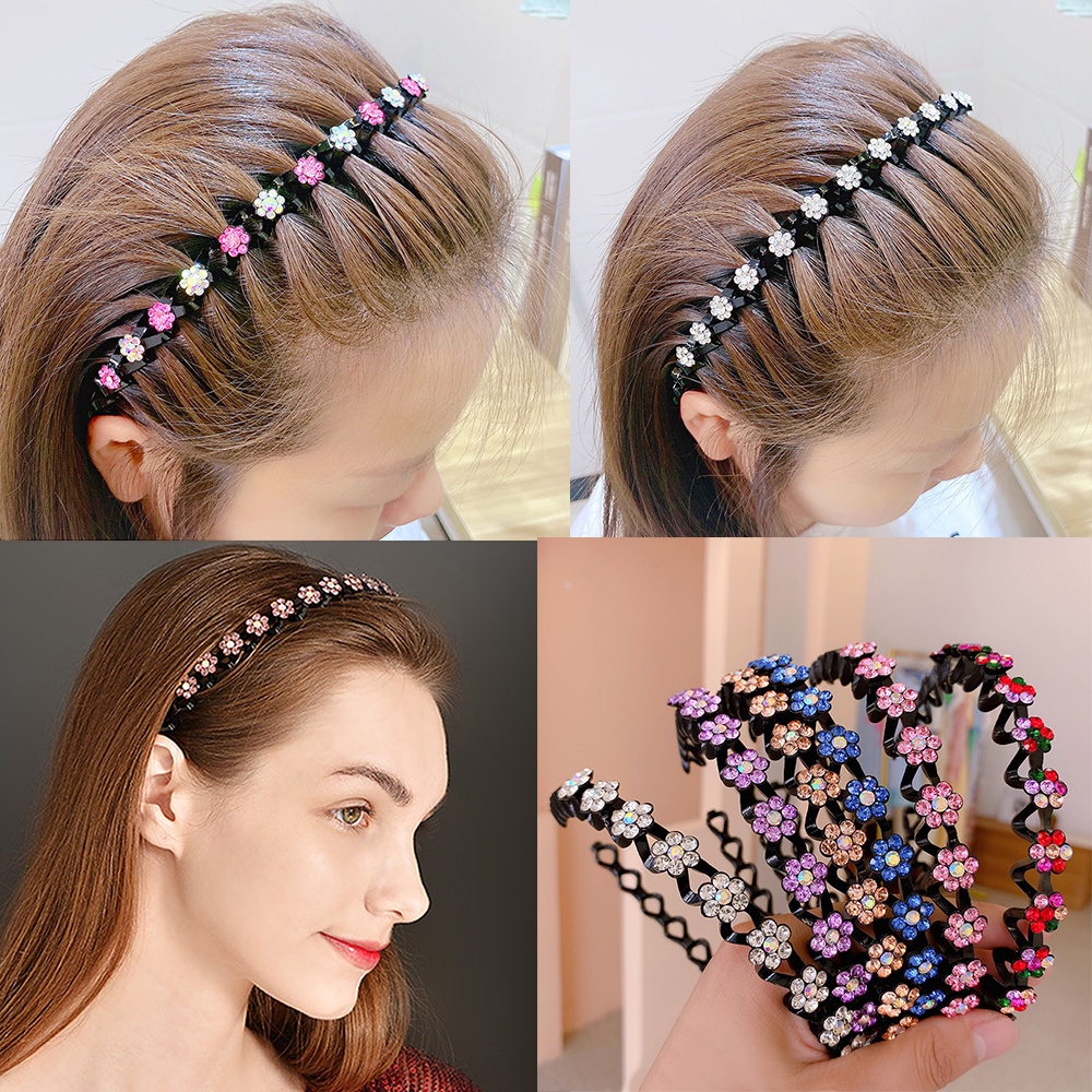 Non-Slip Rhinestone Hairbands Elastic Flower Pearl Women Hair Hoop Bands Headband Bezel Girls Hair Accessories Headdress
