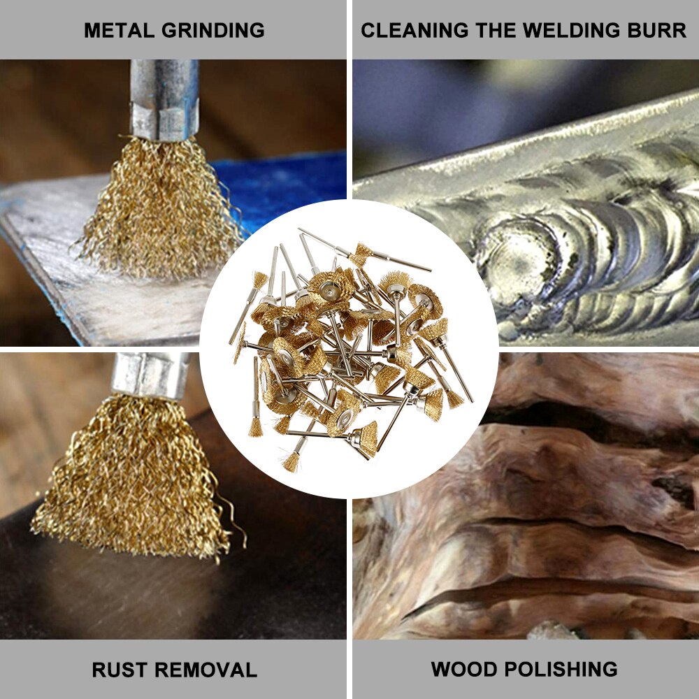 60pcs Stainless Steel Wire Wheel Brass Brush Dremel Rotary Tool for Mini Drill Dremel Polishing Dremel Rotary Tools Accessories