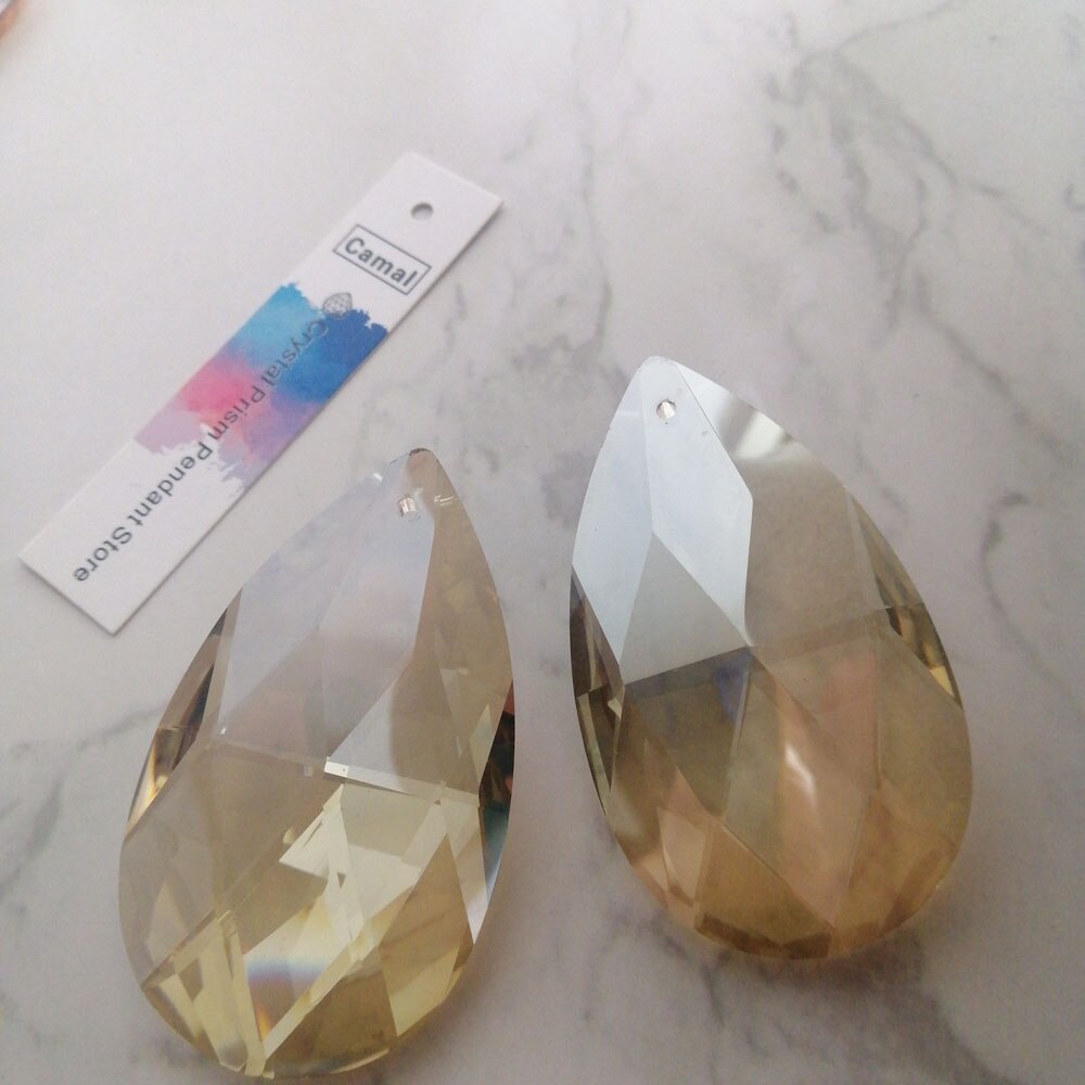 Camal-gotas de agua de champán K9, colgantes de cristal, lámpara de prismas, SunCatcher, piezas de iluminación, decoración colgante, 60mm, 2 uds.: Cognac
