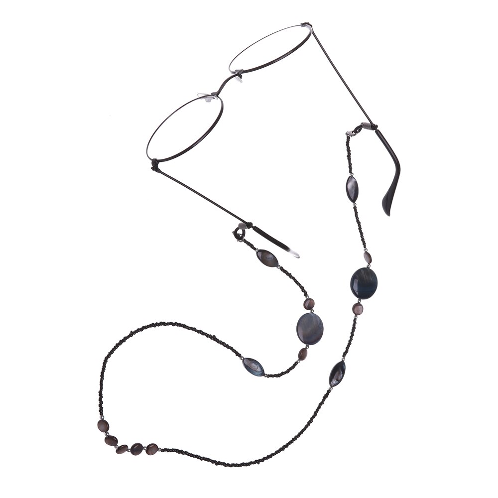 Leesbrilketting voor dames, schelpen kralen zonnebrilkoorden, kralen brillenkoord, bevestigingsriemen, zwarte brillenhouder