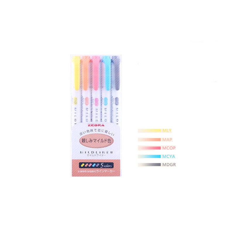 Original zebra mildliner highlighter dobbelt liner highlighter maker pen japansk mild liner highlighter pen: 5 stk ny lysfarve