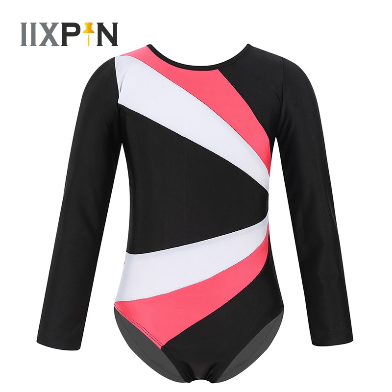 Kindergympakjes voor meisjes ballet lange mouwen kleurblok uitsparing rug ballerina jurk kinder jumpsuit turnpakjes meisjes