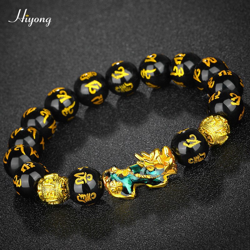 Zwart Obsidiaan Steen Kralen Armband Bixie Feng Shui Armband Goud Kleur Boeddha Geluk Rijkdom Armbanden Voor Vrouwen Mannen Sieraden: Pixiu Bracelet 17