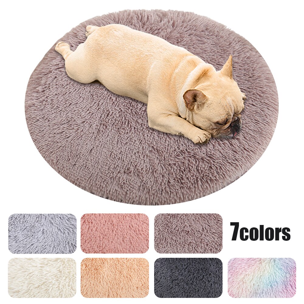 Fluffy fleece hund katteseng rund pet donut dyb sovepude til lille stor hund blød vinter varme plys puder komfort