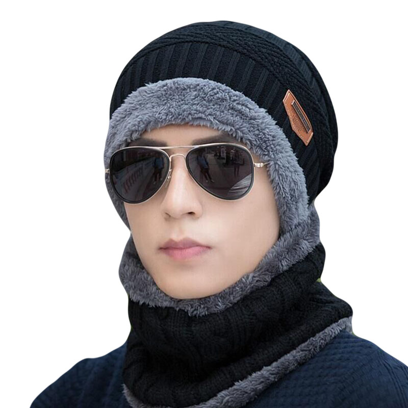 Casquette et écharpe de Ski en cuir | 2 pièces, chapeau et froid pour femmes et hommes, chapeau tricoté, Bonnet , Bonnet, bonnets