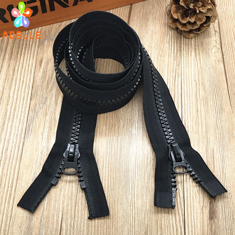 2 pieces NO.8 Plastic resin Zipper 100-600cm Black color/Open end/Double slider/Chunk teeth long zip for bag tent