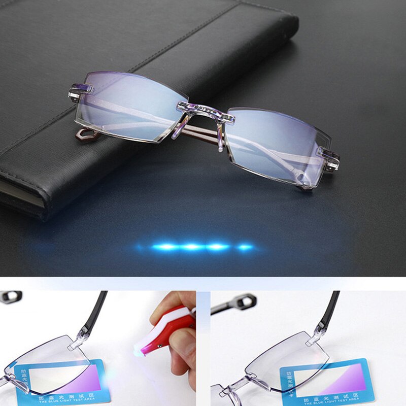Reading Glasses Far And Near Dual-use Elderly Smart Zoom Anti-blue Light Anti-radiation Trimming Frameless Glasses